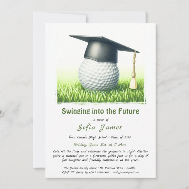 Invitación El futuro de una graduación con temática de golfN (Anverso)