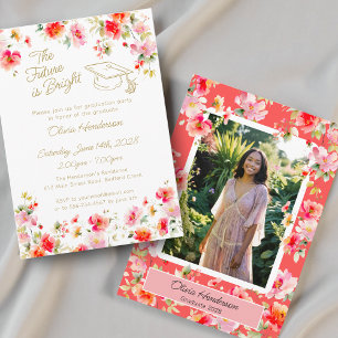 Invitación El futuro es brillante Graduación floral rosa nara