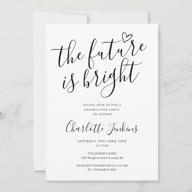 Invitación El Futuro Es Brillante Script Heart Fiesta de Grad (Anverso)