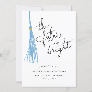 Invitación El Futuro Es Graduación De Tassel Azul Luminoso