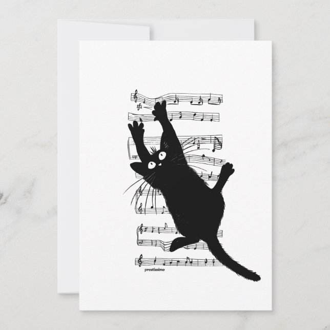Invitación El gato cuelga de notas musicales (Anverso)