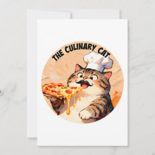 Invitación El gato culinario con Chef Gato Pizza sosteniendo 