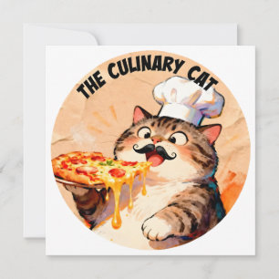 Invitación El gato culinario con Chef Gato Pizza sosteniendo 