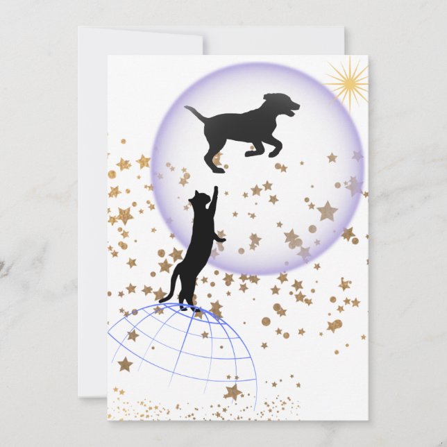 Invitación El gato curioso y el perro que corre (Anverso)