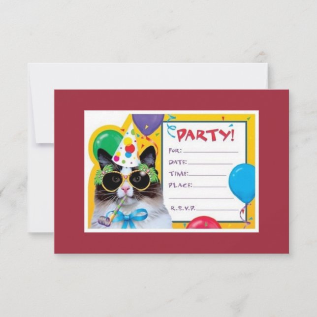 Invitación ¡El gato del fiesta está listo para su cumpleaños! (Anverso)