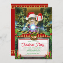 El gato del gorra de Santa Claus entrega regalos a