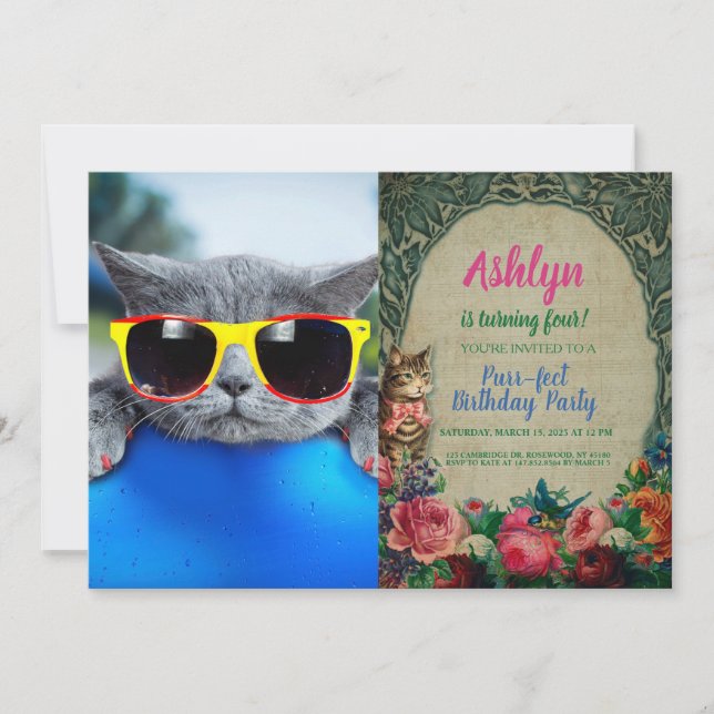 Invitación El gato descansa en la piscina sobre el colchón de (Anverso)