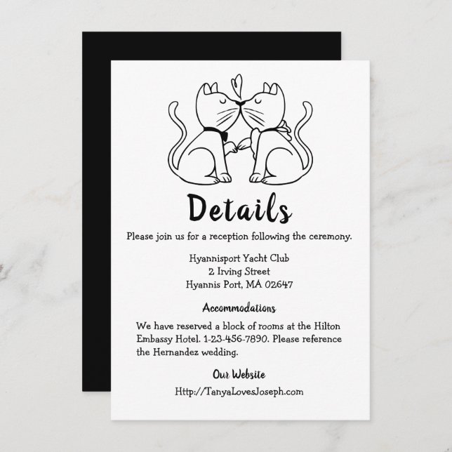 Invitación El gato detalla los gatos Boda blanco negro lindo  (Anverso / Reverso)