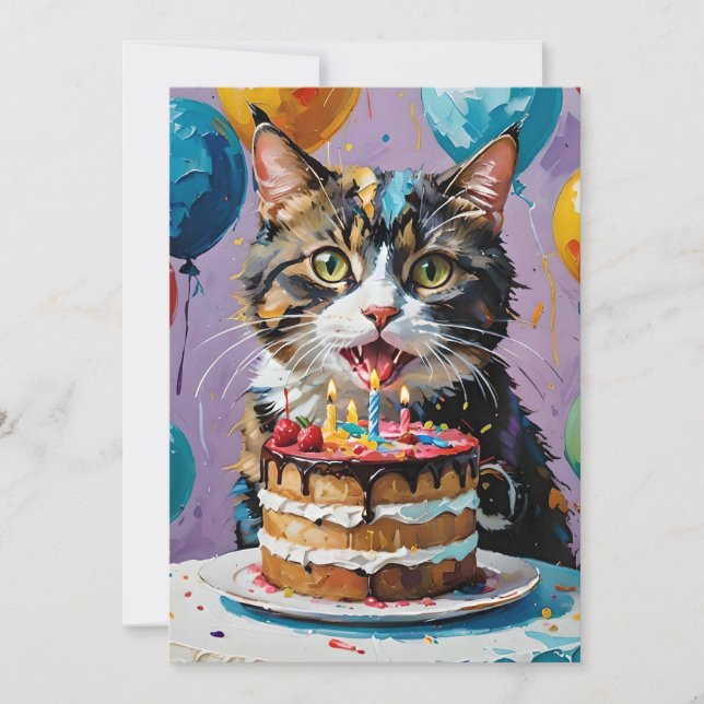 Invitación El Gato Disfrutando Del Arte Acrílico De Pastel De (Anverso)
