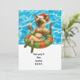Invitación El gato está en la piscina para la fiesta en la pi
