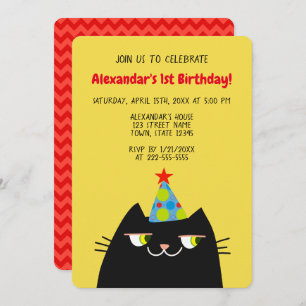 Invitación El gato negro, el negro gracioso primer cumpleaños