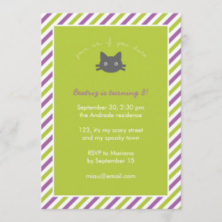 Invitación El gato negro lindo verde embroma el cumpleaños de