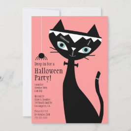 Invitación El gato retro del fiesta de Frankenstein Halloween