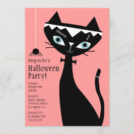 Invitación El gato retro del fiesta de Frankenstein Halloween
