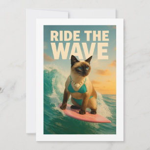 Invitación El gato siamés está surfeando, atrápame si puedes