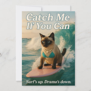 Invitación El gato siamés está surfeando, atrápame si puedes