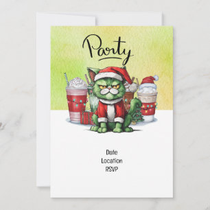 Invitación El gato usa Santa Hat para el Fiesta temático de l