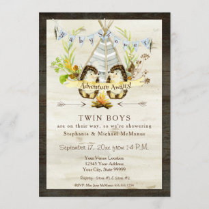 Invitación El gemelo Baby Shower Woodland Animal Teepee Hedge