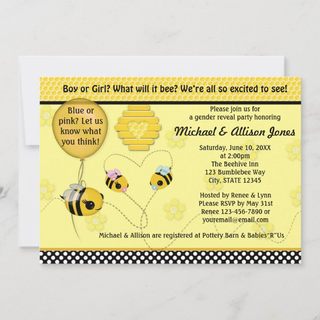 Invitación El género adorable de la ABEJA revela la (Anverso)