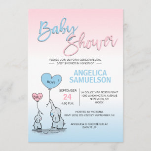 Invitación El género azul rosado revela el elefante Baby