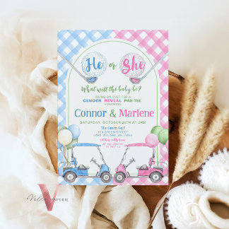 Invitación El género azul rosado revela el golf Par-TEE Baby