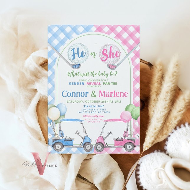 Invitación El género azul rosado revela el golf Par-TEE Baby  (Subido por el creador)