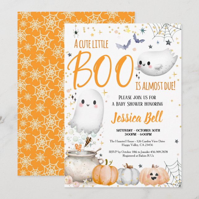 Invitación El género Baby Shower Little Boo Halloween es neut (Anverso / Reverso)