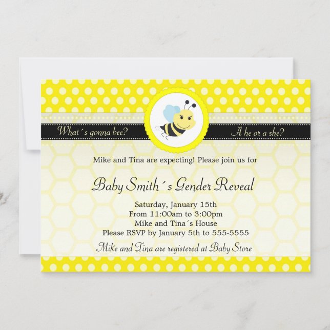 Invitación El género de Baby Shower de la abeja revela el (Anverso)