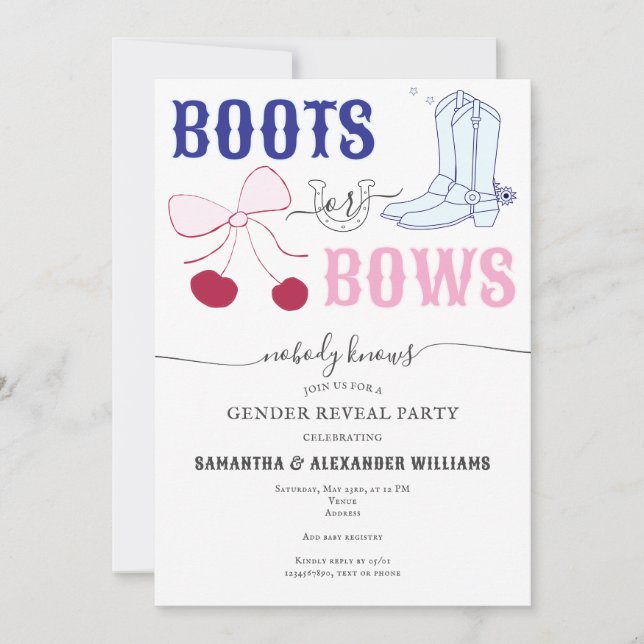 Invitación El género de Boots o Bows Country revela Baby Show (Anverso)