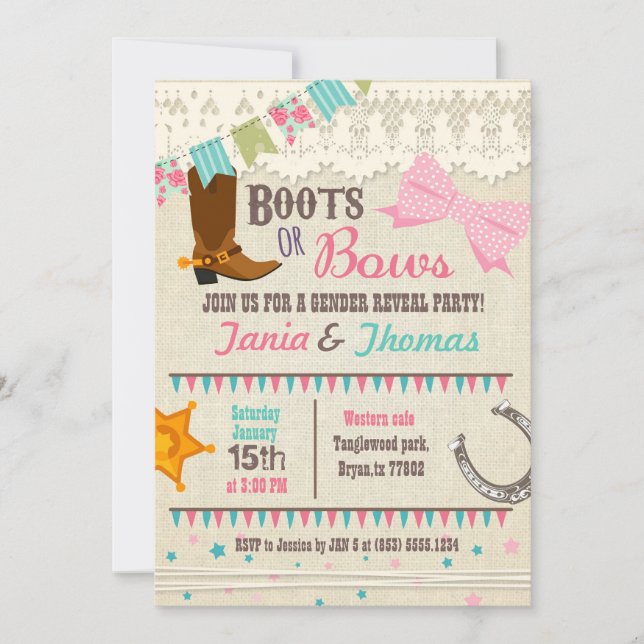 Invitación El género de Boots o Bows revela (Anverso)