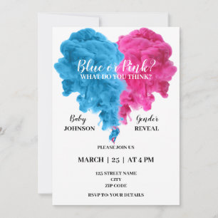 Invitación El género de humo azul y rosa revela