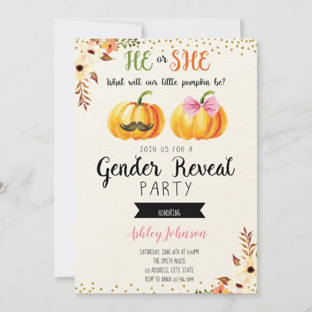 Invitación El género de la calabaza de la caída revela la (Anverso)