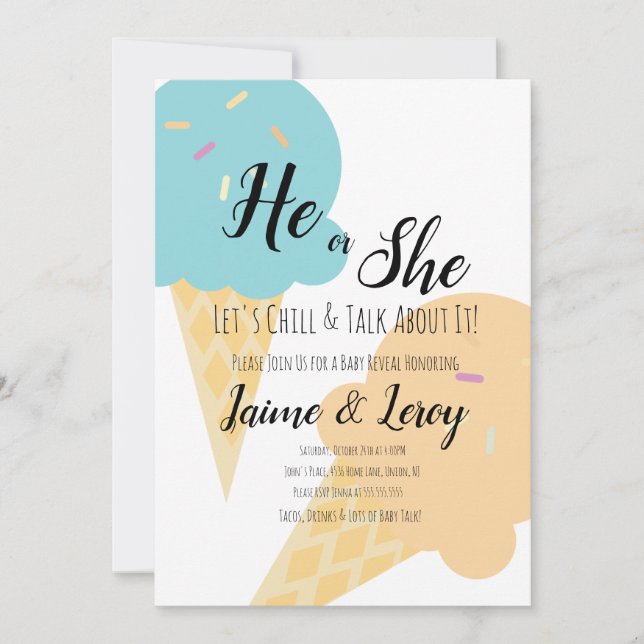 Invitación El género de la crema gigante de hielo revela que (Anverso)