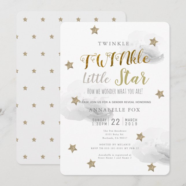 Invitación El género de la estrella pequeña TWINkle revela Ba (Anverso / Reverso)