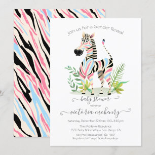 Invitación El género de la jungla de cebra revela Baby Shower