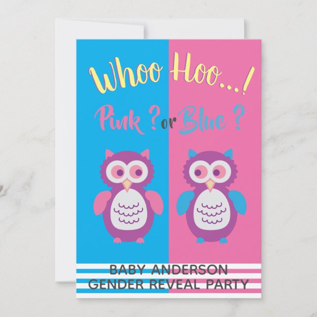 Invitación El género de la Lechuza Bebé revela Baby Shower (Anverso)
