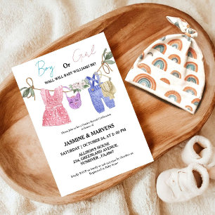 Invitación El género de la ropa de bebé bohemias revela