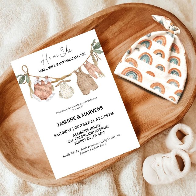 Invitación El género de la ropa de bebé bohemias revela (Subido por el creador)