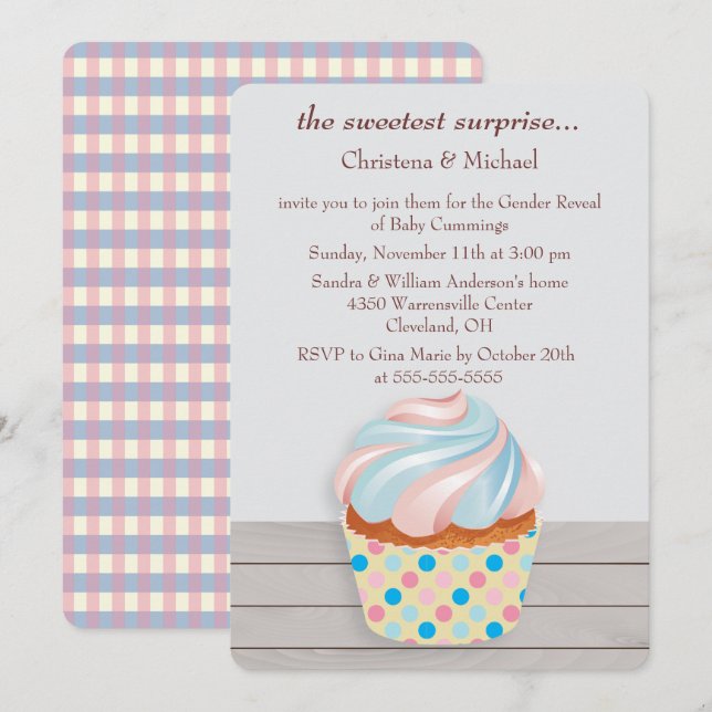 Invitación El género de la tarta de misterio revela la invita (Anverso / Reverso)