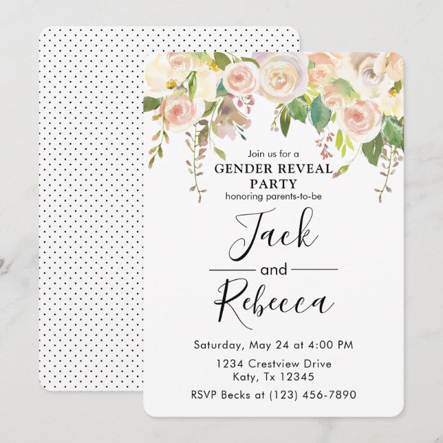 Invitación El género de la verde de la rosa blanca revela Bab (Anverso / Reverso)