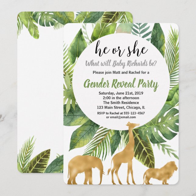 Invitación El género de los animales de la selva safari revel (Anverso / Reverso)