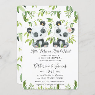 Invitación El género de los bonitos pandas revela Baby Shower