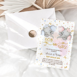 Invitación El género de los elefantes revela la flor azul ros