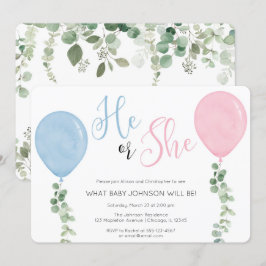 Invitación El género de los globos acuarela revela fiesta