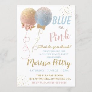 Invitación El género de los globos revela azul o rosa fiesta