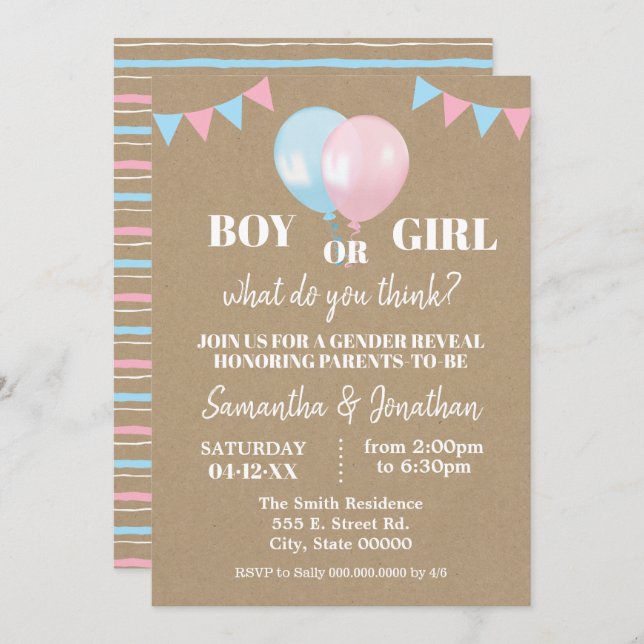 Invitación El género de los globos revela la revelación de un (Anverso / Reverso)