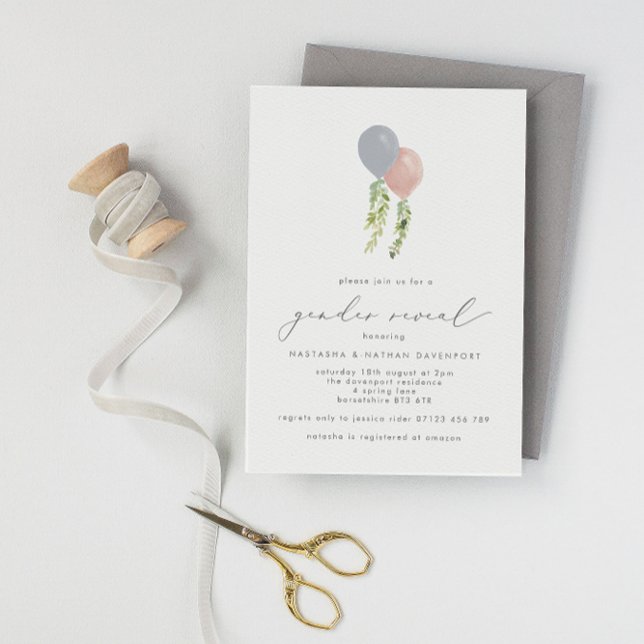Invitación El género de los globos rosa y azul moderno (Subido por el creador)