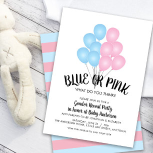 Invitación El género de los globos rosados y azules revela la