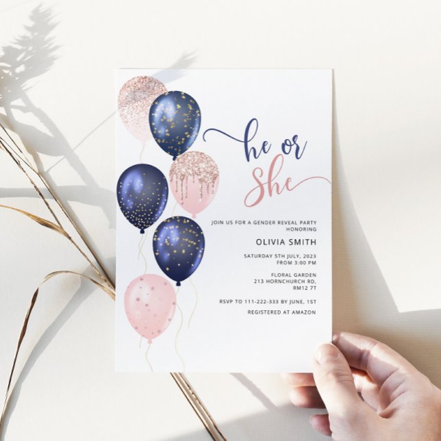 Invitación El género de los globos verde rosa o azul revelan (Subido por el creador)