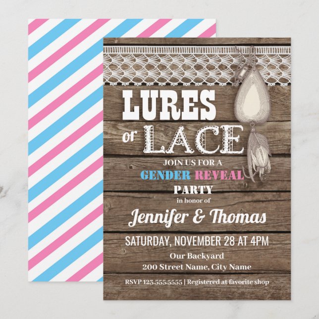 Invitación El género de los niños de Lures o Lace (Anverso / Reverso)